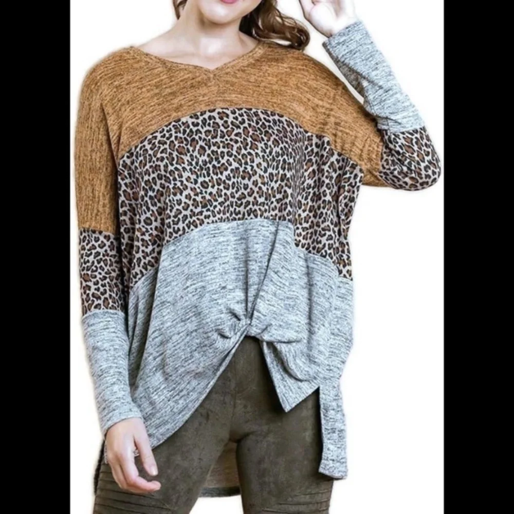 Umgee Leopard Colorblock Sweater - Picture 7 of 7